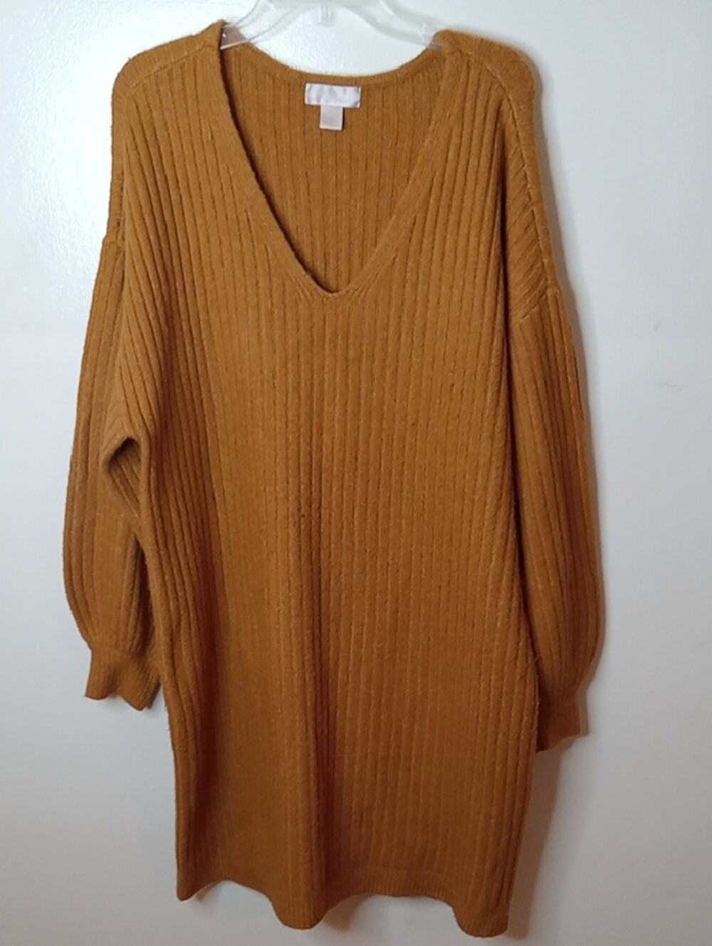 Rachel Parcell Women's XL Ribbed V-Neck Sweater Dress in Mustard